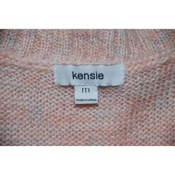 Kensie Nordstrom Faux Wrap Size M Pink Metallic Sparkle Sweater V-Neck Thin Knit - Picture 11 of 12